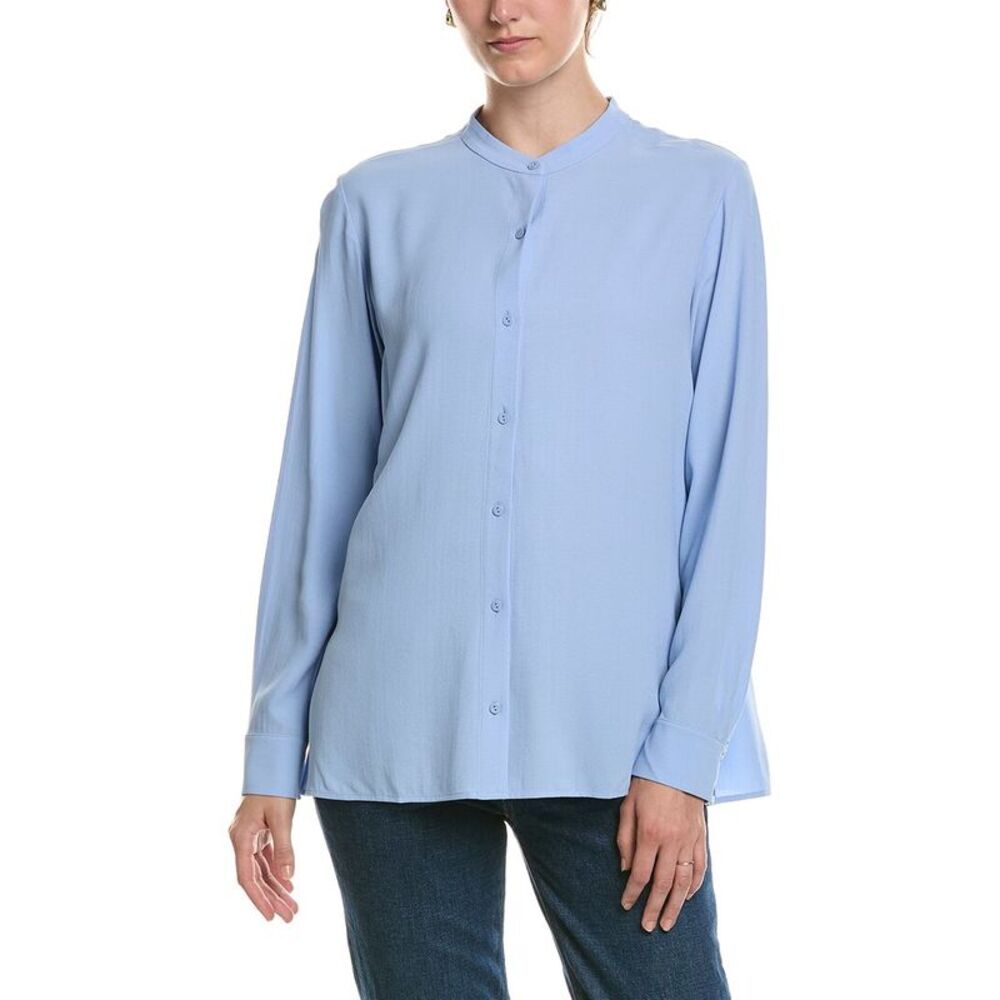 Eileen Fisher Womens Petite Silk Shirt, Blue